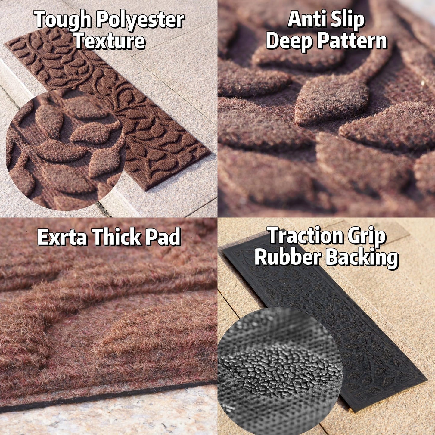 Aucuda Brown Stair Treads Outdoor for Dogs on Wooden Steps 6pcs 8.5" x 30", Non Slip Stair Runner Rug Heat Insulation Rubber Backing, Floral Staircase Mat Carpet for Indoor Grip Farmhouse.