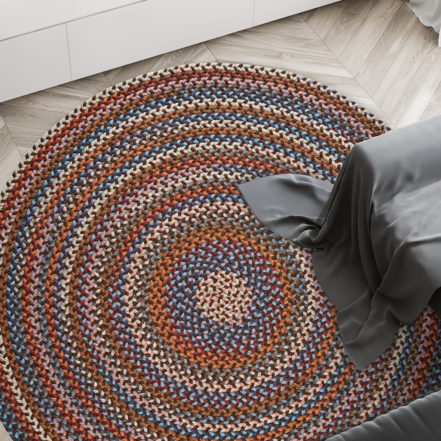 Rhody Rug Astoria AS32 Walnut 6' x 6' Round - Durable Braided Area Rug, Home Decor, Floor Mat or Bedroom Rug - Easy Care, Ideal for High Traffic Areas - Made in USA