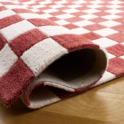 SAFAVIEH Area Rug 5x8 - Ebony Collection - Red & Ivory, Handmade Wool, Checkered Design, Ideal for Living Room, Bedroom, Dining Space (EBN175Q)