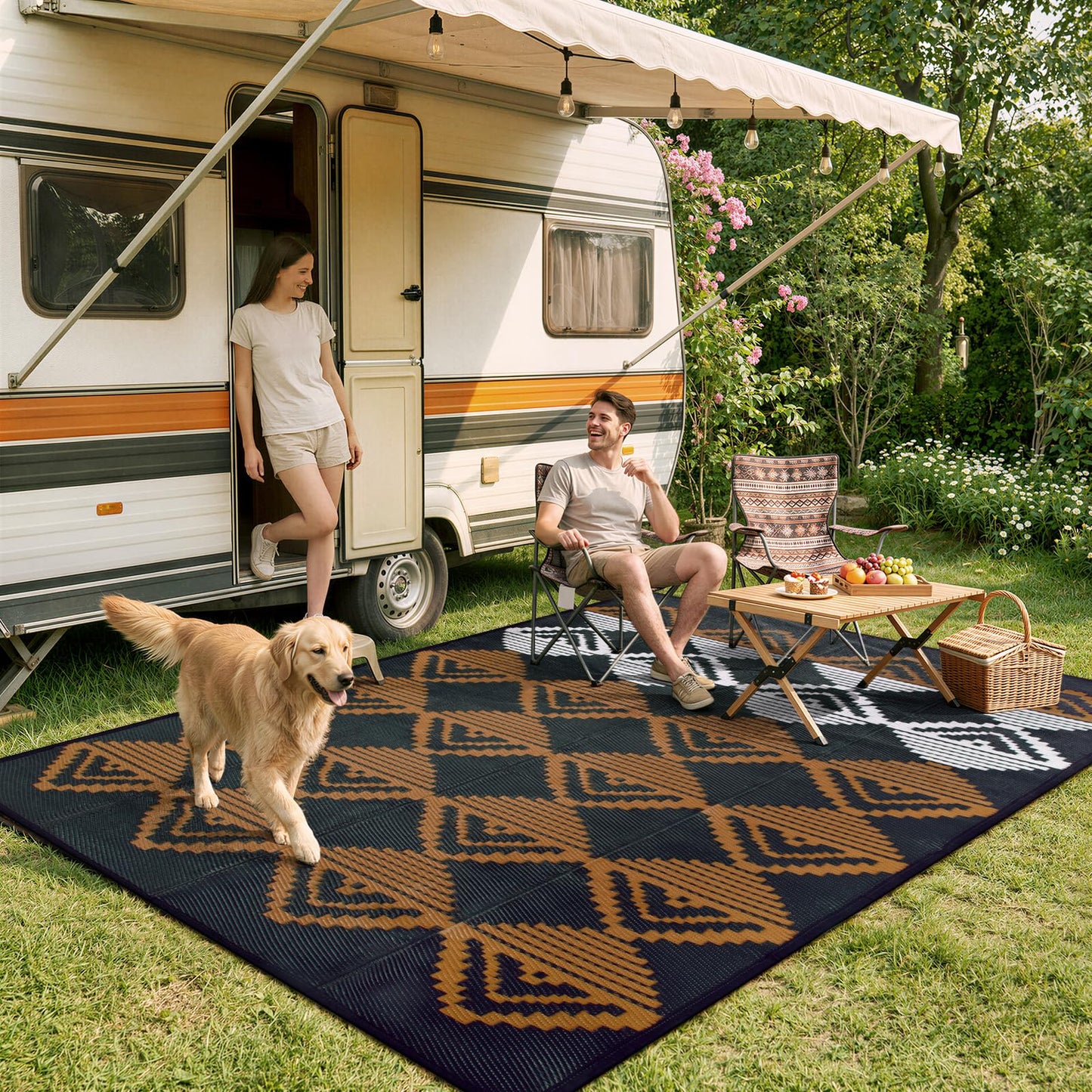 Beeiva Outdoor Rug 8x10 Waterproof for Patio, Reversible Outdoor Patio Rug for Deck, Backyard, RV Camping, Plastic Straw Rug Black Brown