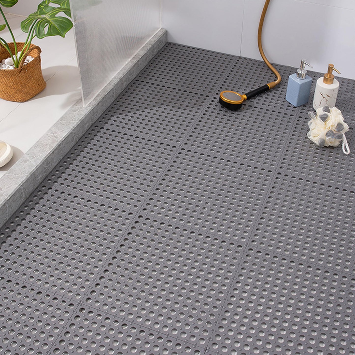 10Pcs Drainage Interlocking Floor Mats, 11.8”x11.8” Non-Slip Shower Bathroom Pool Tile for Flooring, Soft PVC Splicing Modular Cushion Mat, Rubber Flooring for Outdoor