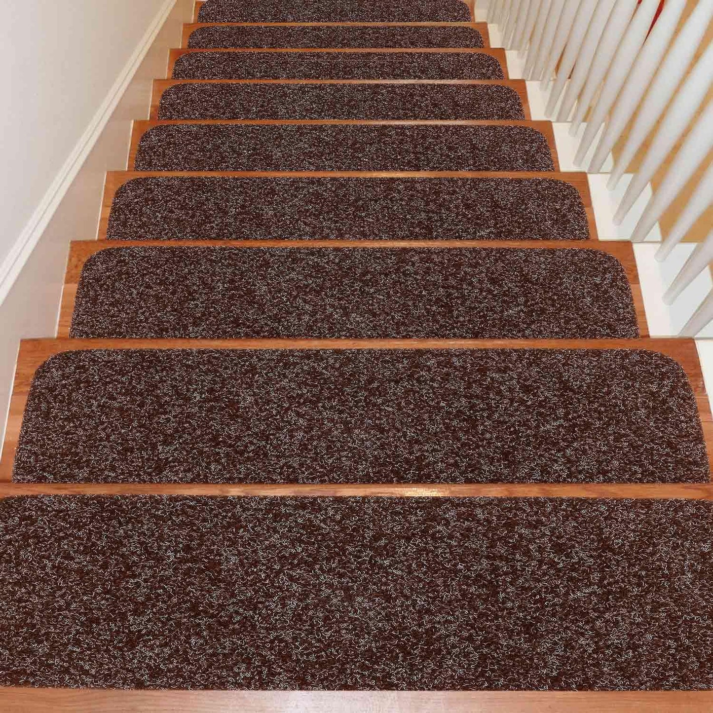 Seloom Upgraded 9" x 36" Stair Treads for Wooden Steps- Carpet Non-Slip with Non Skid Backing Specialized for Indoor Steps, Removable Washable Runners Perfect for Dogs (Brown,15-Pack, Solid)