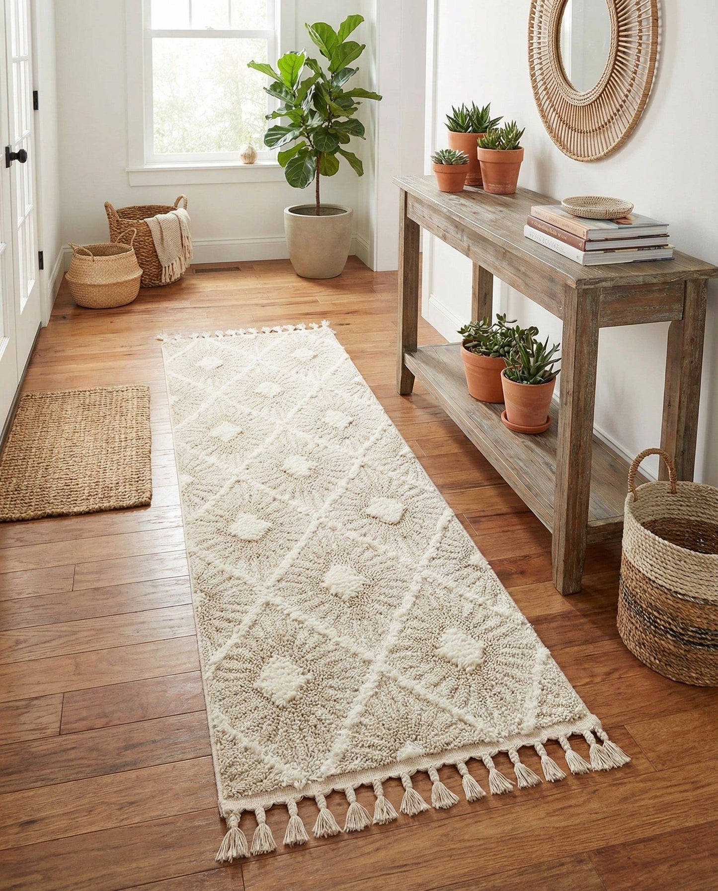 Rugs.com Boho Collection Rug – 6 Ft Runner Ivory Medium-Pile Rug Perfect for Hallways, Entryways