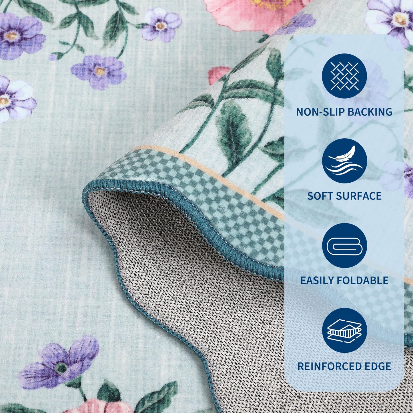 GarveeHome Floral Scalloped Living Room Rug, 5x7 Area Rugs Ultra-Thin Soft Washable Rug, Non-Slip Rugs for Bedroom Stain Resistant Boho Low-Pile Throw Carpet for Dining Room Nursery, Blue