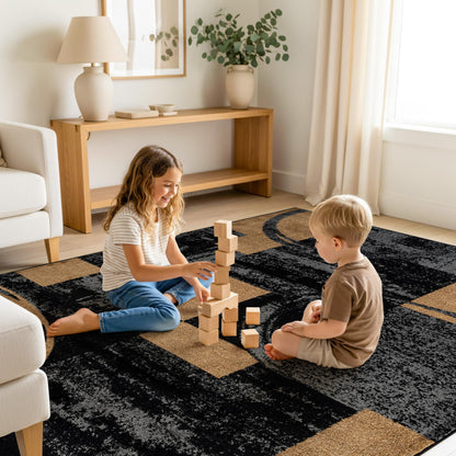 Rugshop Contemporary Circle Design Area Rug, Fade-Resistant Carpet for Living Room, Dining Room, or Home Office 5'3" x 7'3" Jute