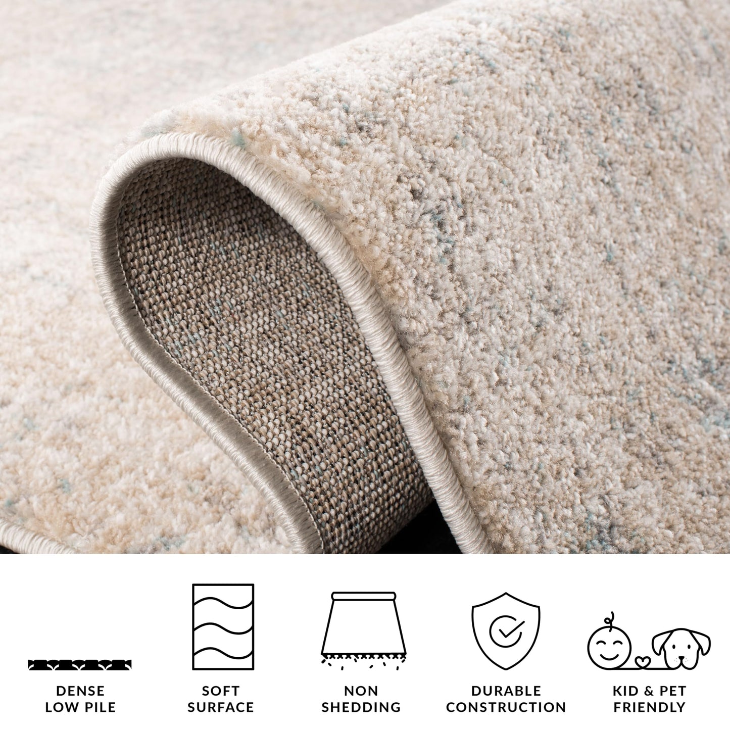 SAFAVIEH Adirondack Collection Area Rug - 8' Square, Beige & Slate, Modern Abstract Design, Non-Shedding & Easy Care, Ideal for High Traffic Areas in Living Room, Bedroom (ADR207B)