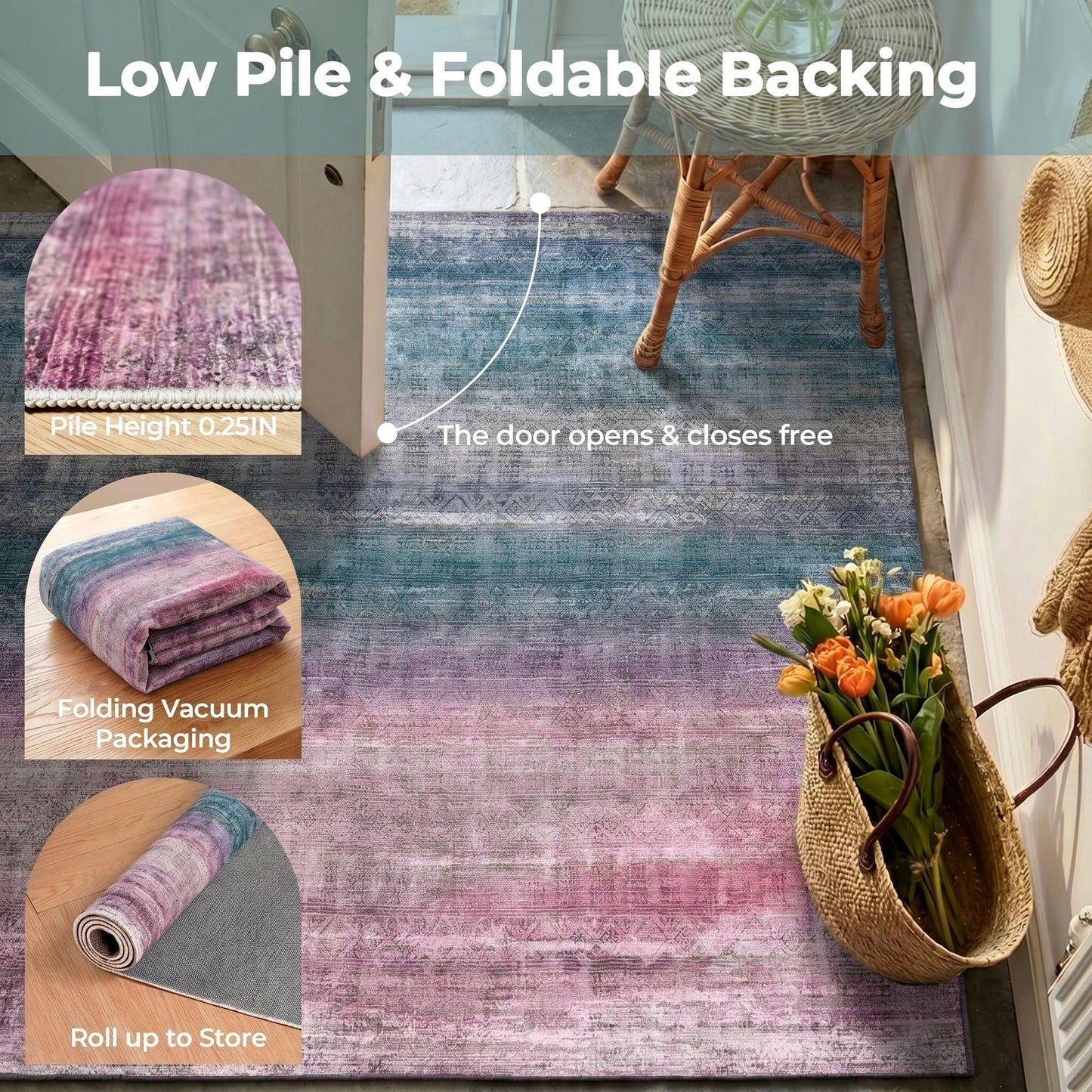 Kokia Abstract Area Rugs 9x12 Bedroom Washable Decor Low Pile Fluffy Non-Slip Non-Shedding Indoor Red Carpet Foldable Stain Resistant Floor Mat Living Room Dining Room, Oslo Orchid