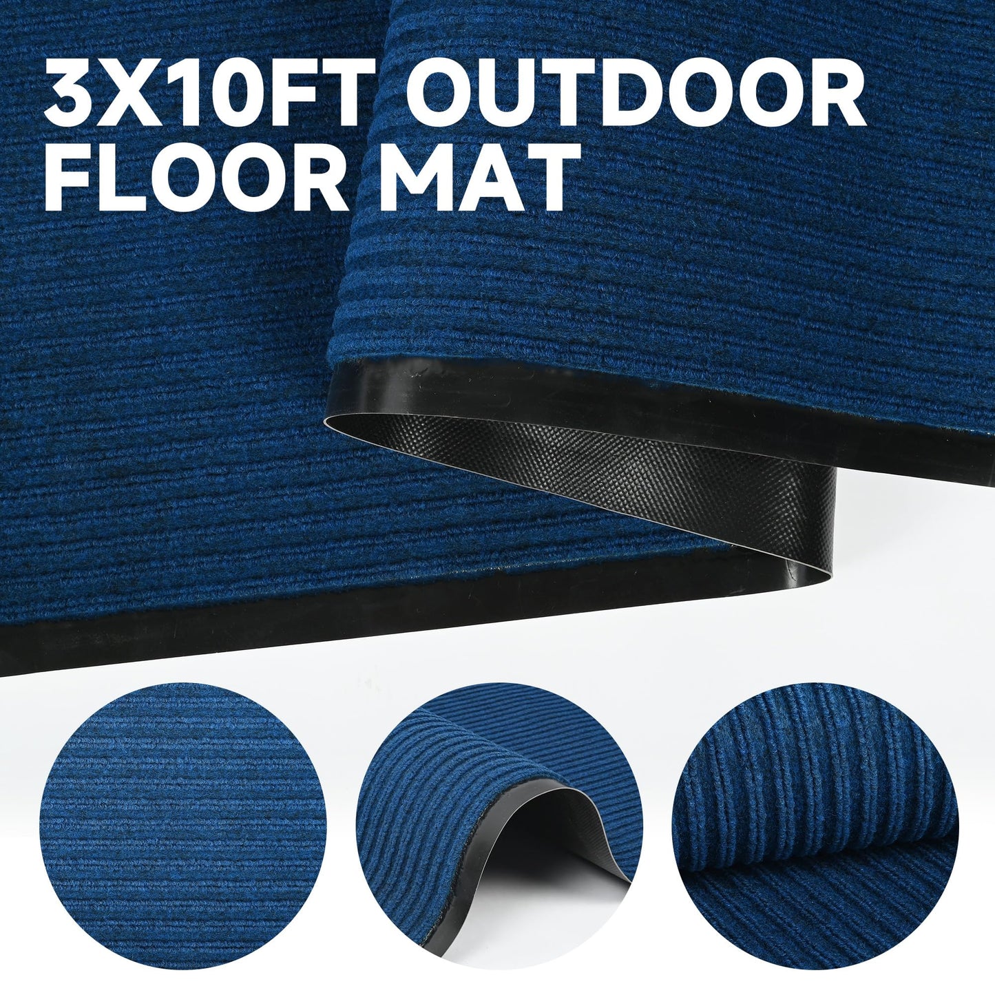 foriy 3x10ft Outdoor Floor Mat Commercial Runner Rug Heavy Duty Non Slip Entrance Rugs Indoor Outdoor Entryway Doormat with Rubber Back Waterproof Mat for Home Hotel Office (3'x10'Dark Blue)