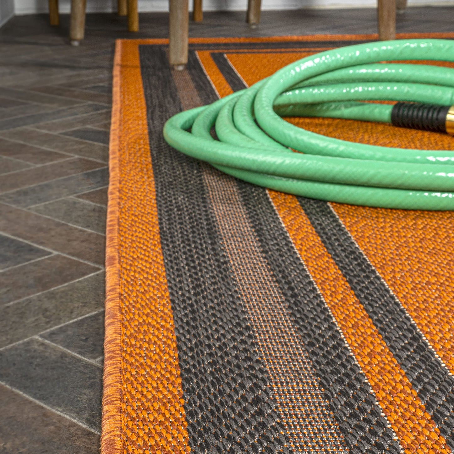 JONATHAN Y Border Stripe Indoor Outdoor Runner Rug 2X8 Orange/Dark Gray, James Modern for Backyard, Patio, Porch, Easy-Cleaning, High Traffic, Pet-Friendly, Non-Shedding (SMB201A-28)