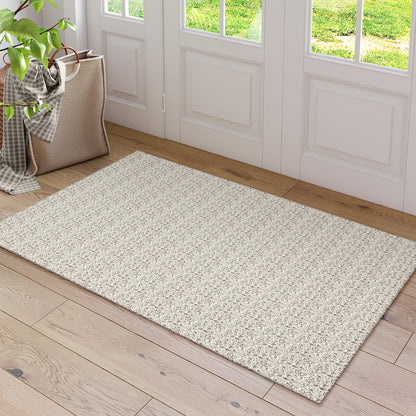 Collive Boho Washable Area Rugs 3x5 Kitchen Area Rugs Rubber Backed Woven Braided Carpet Non-Slip Farmhouse Bedroom Rugs Tan Indoor Front Door Rugs for Entryway Bathroom Balcony, Natural