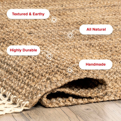 Nuloom Raleigh Natural, 2'6" x 6', Handmade, Jute & Wool, Soft and Textured, High Traffic, Stain Resistant, Easy Clean, Durable Runner for Bedroom, Living Room, Dining Space, Den, Foyer, Entryway