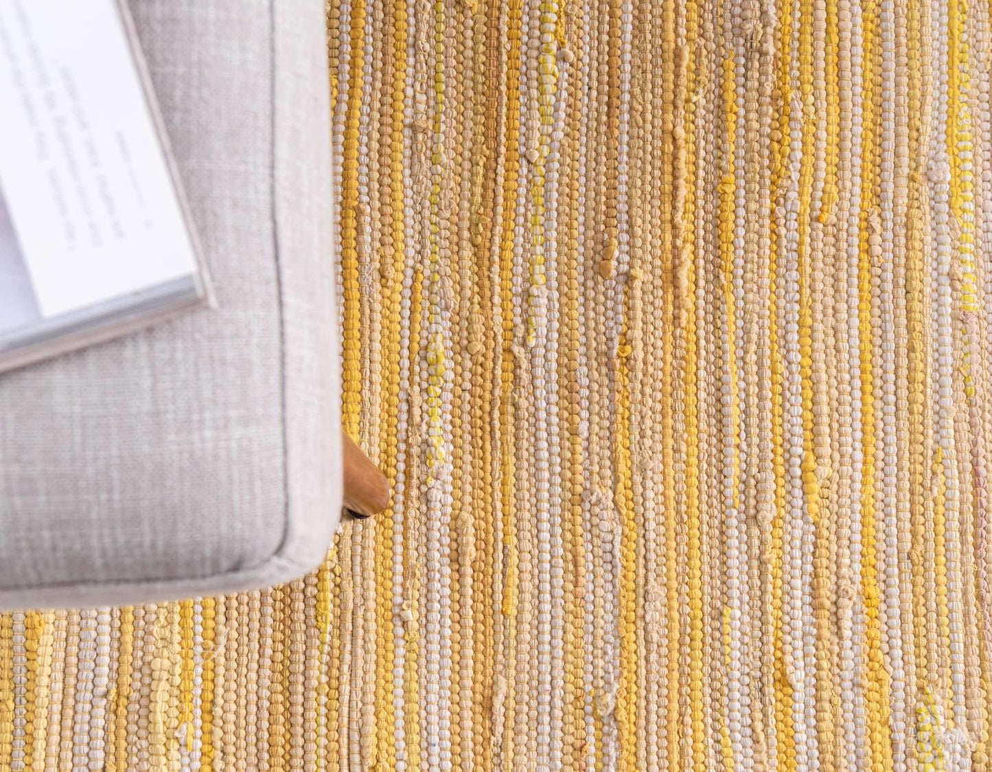 Unique Loom Chindi Cotton Collection Soft Hand Woven Natural Fiber Striped Area Rug, 2 ft 2 in x 6 ft 7 in, Yellow/Ivory