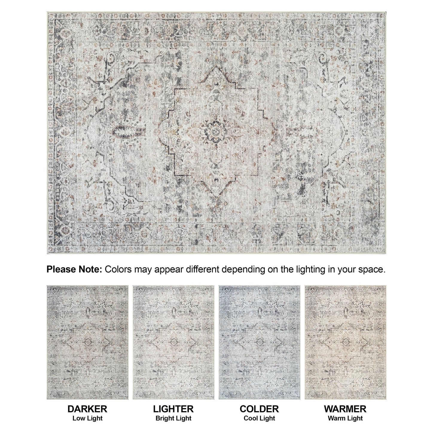 Bloom Rugs Caria Washable Non-Slip 4x6 Rug - Ivory/Gray/Caramel Traditional Area Rug for Living Room, Bedroom, Dining Room, and Kitchen - Exact Size: 4' x 6'