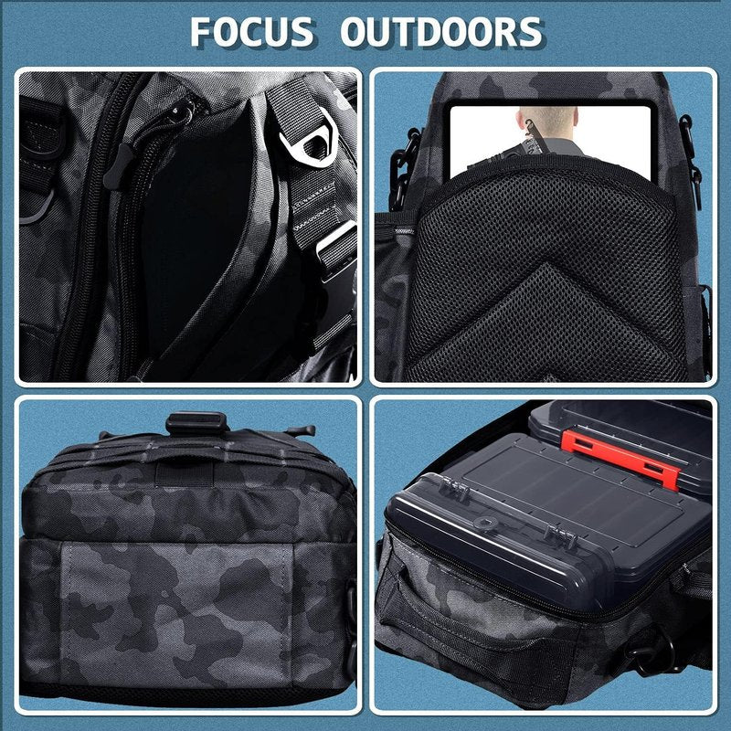 Aertiavty Compact Fishing Tackle Bag with Tackle Box and Rod Holder - Outdoor Sport Fishing Backpack (Black, Small)