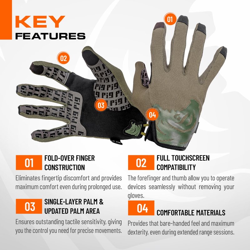 PIG FDT Delta Utility Gloves, Touchscreen Compatible, High Dexterity for Shooting Sports, 1 Pair, Ranger Green, X-Large