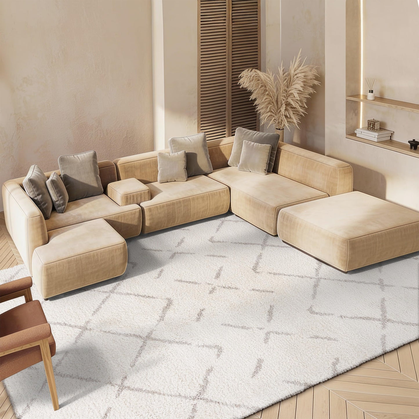 SAFAVIEH Area Rug 8x10 - Arizona Shag Collection - Large - Ivory & Beige, Moroccan Boho Design, Non-Shedding & Easy to Clean, Ideal for Living Room, Bedroom, Dining Space (ASG743A)