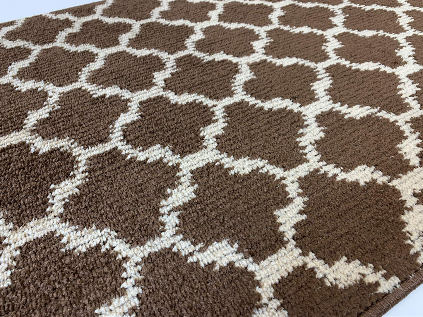 Custom Size Cut to Length Moroccan Trellis Design Runner Rug Mat For Wide Long Hallways with Non-Slip Rubber Backing, Better Traction for Pets, Prevent Slippage, Trellis Brown, 31 inch X 7 feet