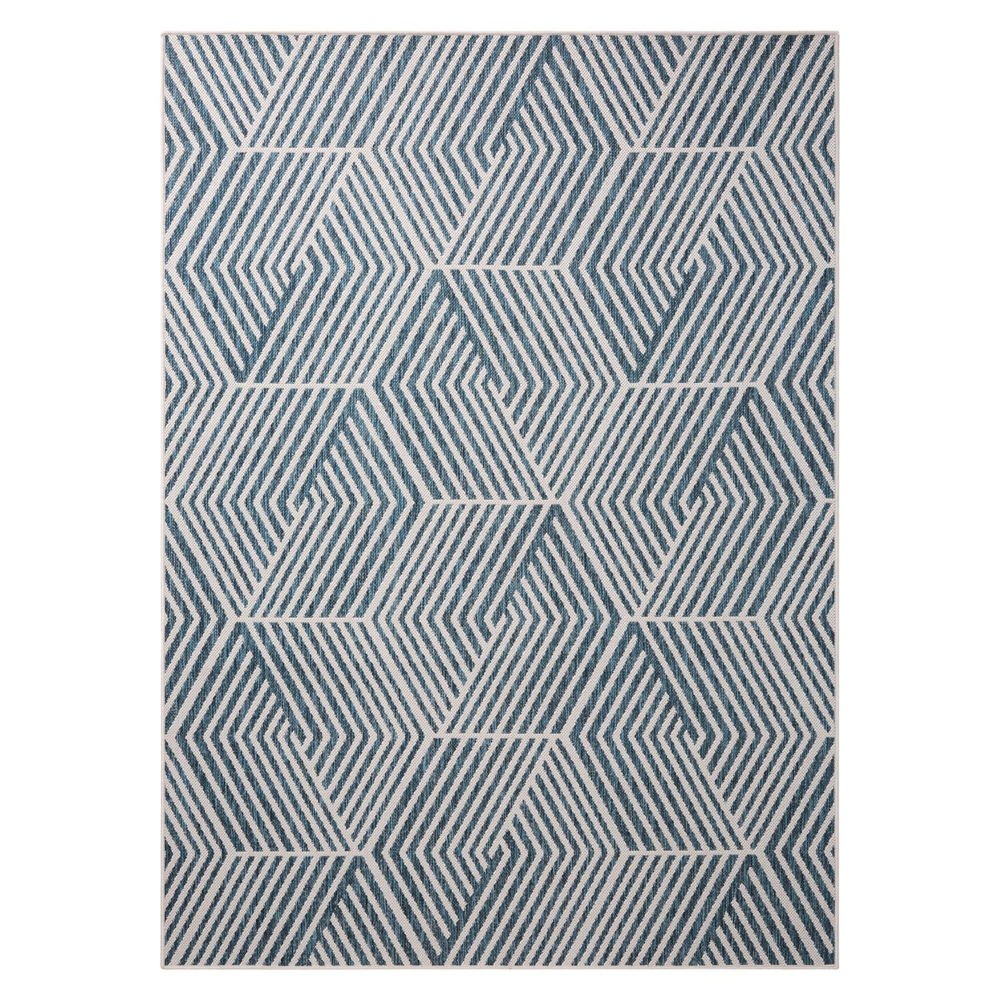 Nicole Miller New York Patio Country Ombre Geo Indoor Outdoor Area Rug, UV Fade Resistant, Low Pile, Navy Blue/Cream, 7'9"x10'2"