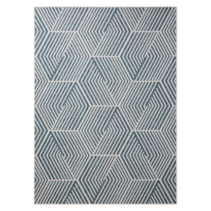 Nicole Miller New York Patio Country Ombre Geo Indoor Outdoor Area Rug, UV Fade Resistant, Low Pile, Navy Blue/Cream, 7'9"x10'2"