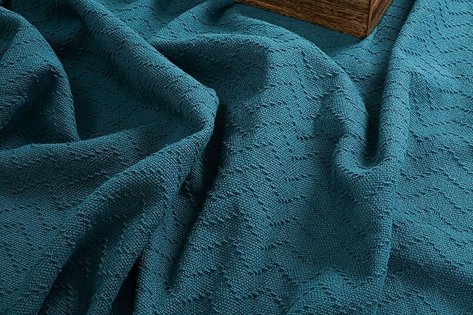 BELIZZI HOME 100% Cotton Bed Blanket, Breathable Thermal Blanket King Size, Soft Chevron Thermal Blanket 90''x102'', Cotton Bed Blanket, Perfect for Layering Any Bed for All Season, Teal