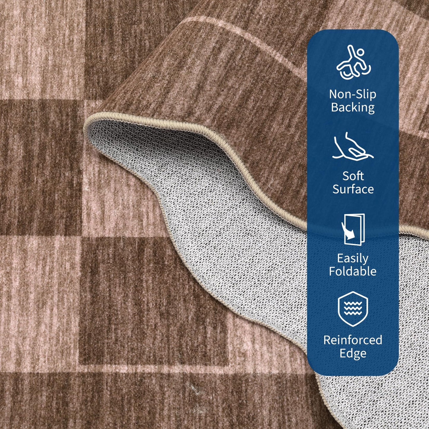 GarveeHome Scalloped Living Room Rug 8x10 Washable Area Rug for Dining Room Bedroom Low Pile Neutral Area Rugs Modern Checkedboard Farmhouse Floor Cover Brown