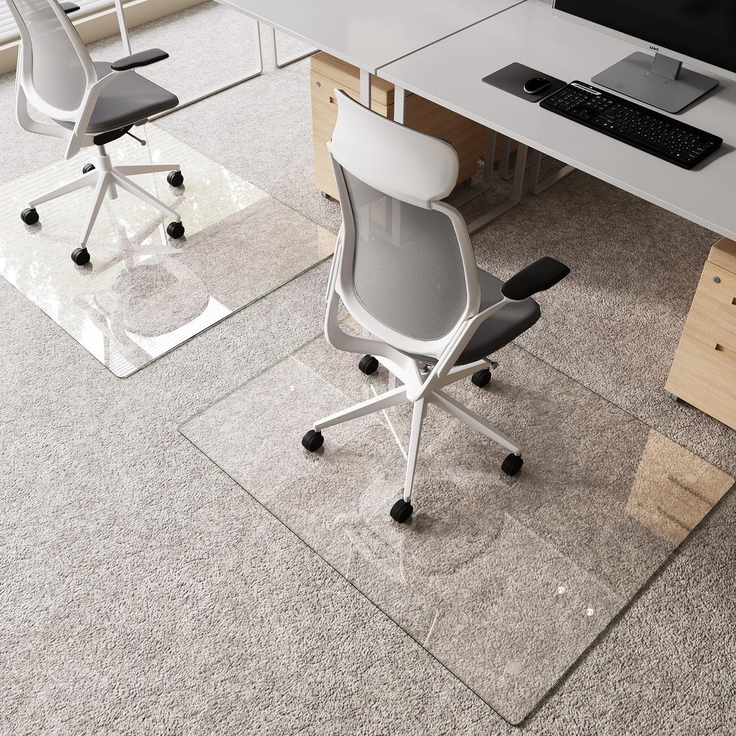 InfiniGlass Tempered Glass Chair Mat 46"x36" – Ultra-Clear Office Chair Mat for Hardwood Floors & Low-Pile Carpets – Heavy-Duty 0.2" Scratch-Resistant Surface with Non-Slip Pads – Supports 1,000 lbs