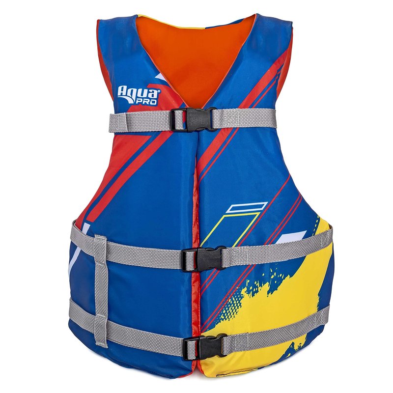Oceans 7 USCG Universal Fit Adult Sized Life Jacket – Type III PFD Fits Chest Size 30” - 52” – Flexible-Fit Open-Sided Design – Blue/Red/Yellow