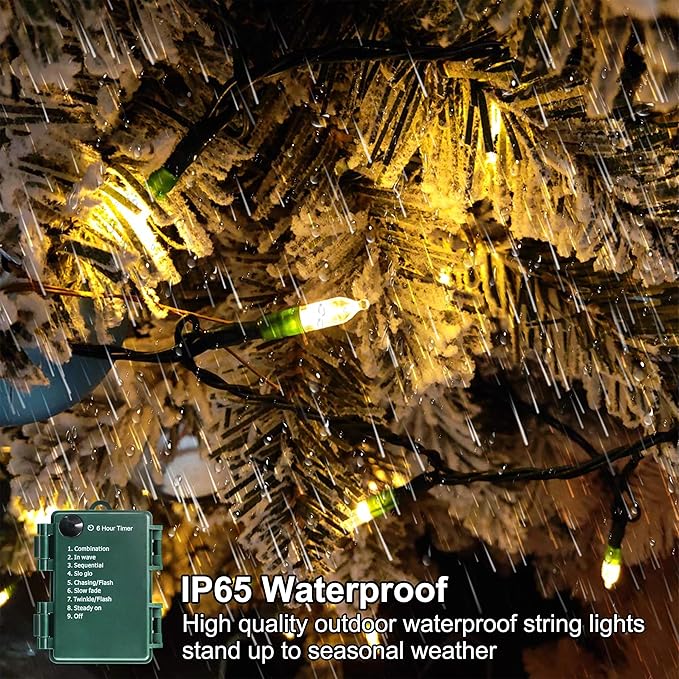 Battery Operated Christmas Lights, 28Ft 80 LED String Lights 8 Modes with Timer Mini Lights for Indoor Outdoor Wreath Wedding Party Garden Home Decor, Waterproof, Warm White（2 Pack）