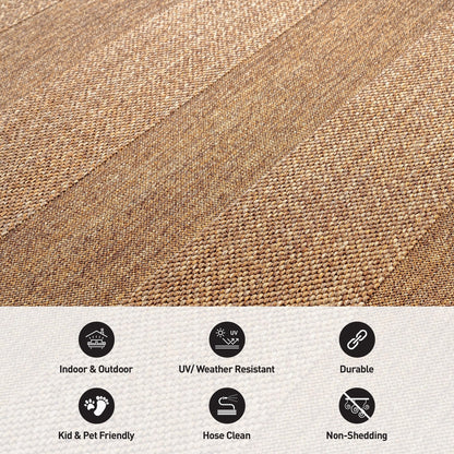 Rugshop Striped Indoor Outdoor Flat Woven Area Rug,Natural Jute-Style,Easy-Care Patio Rug for Backyard Porch Deck Balcony, 6'6" x 9' Natural/Jute