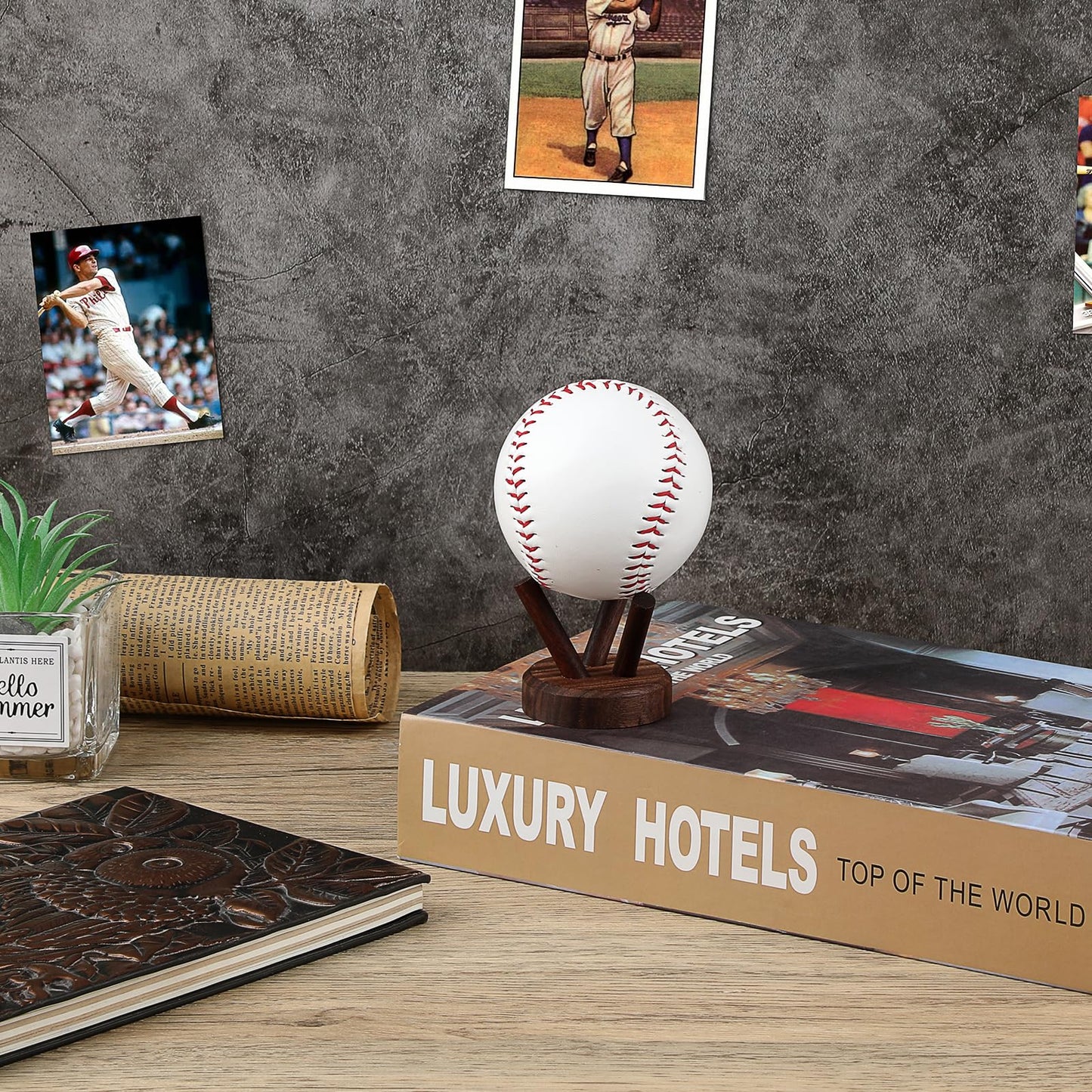 GUSHBIN Softball Holder Wooden Baseball Display Stand Easel for Collector, Baseball Holder Small Sport Ball Display Rack for Softball Tennis Spheres Golf, Mini Softball Display Stands, 1.7 Inches Tall