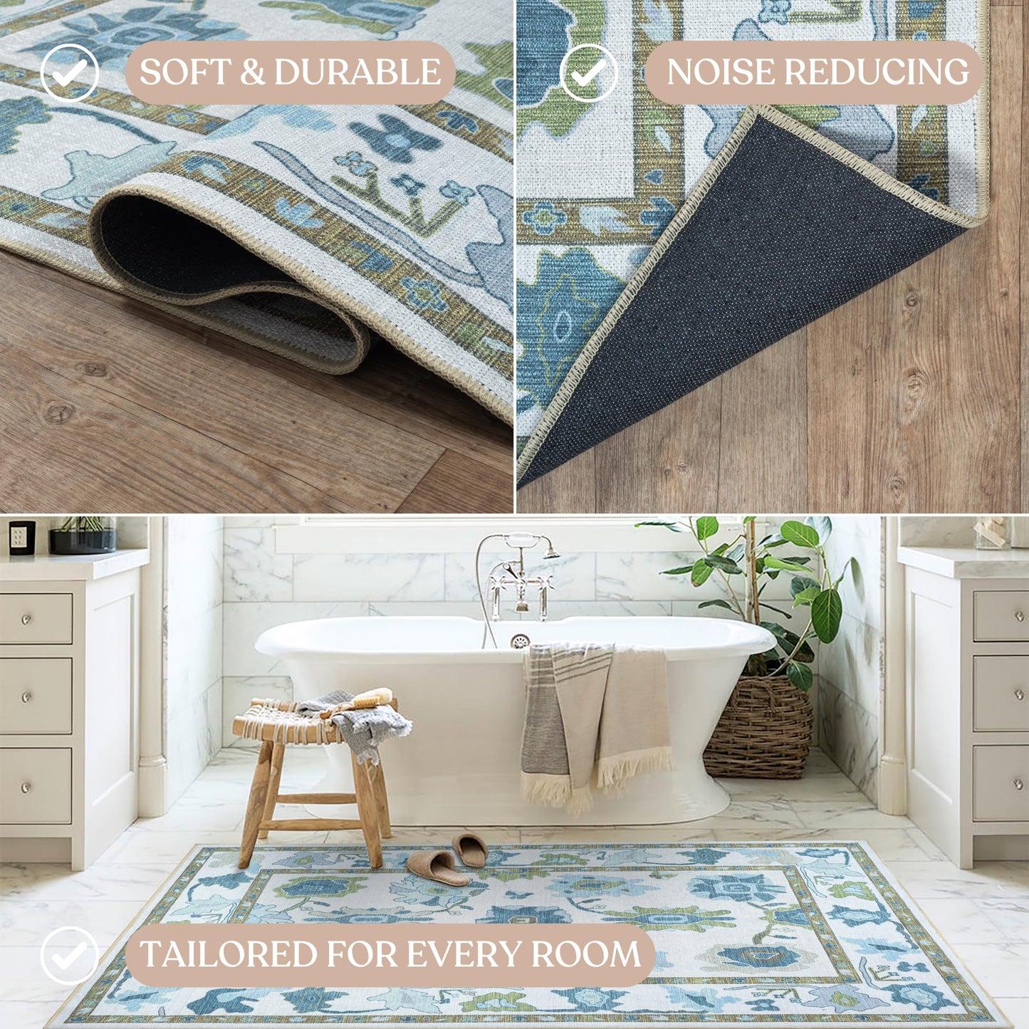 Green Oushak Rug, Modern Rugs, Vintage, Turkish, Eclectic, Floral, Pastel, Washable, Small Throw, Accent Area Rug for Living Room, Bedroom, Kitchen, Bathroom, 2'5"x4'11"
