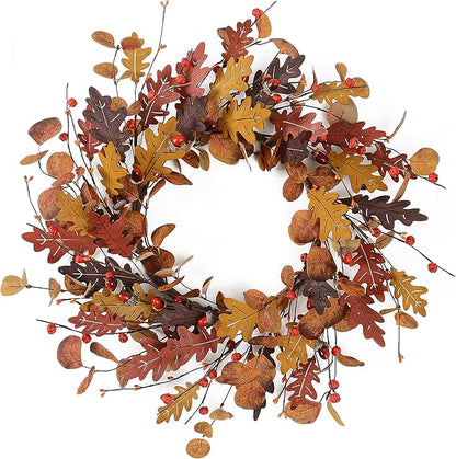 YNYLCHMX 18" Fall Wreaths for Front Door, Artificial Autumn Wreath, Fall Door Wreath with Eucalyptus Leaves and Berries for Home Porch Window Wall Farmhouse Decor, Indoor Outdoor, Holiday Decor