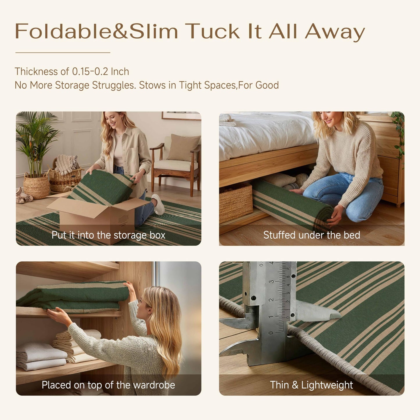 PureCozy Striped Easy Jute Rug 4x6 Green Entryway Carpet Washable Non Slip Office Door Mat Farmhouse Neutral Non Shedding Small Indoor Outdoor Rug for Bathroom Kitchen Bedroom Living Room