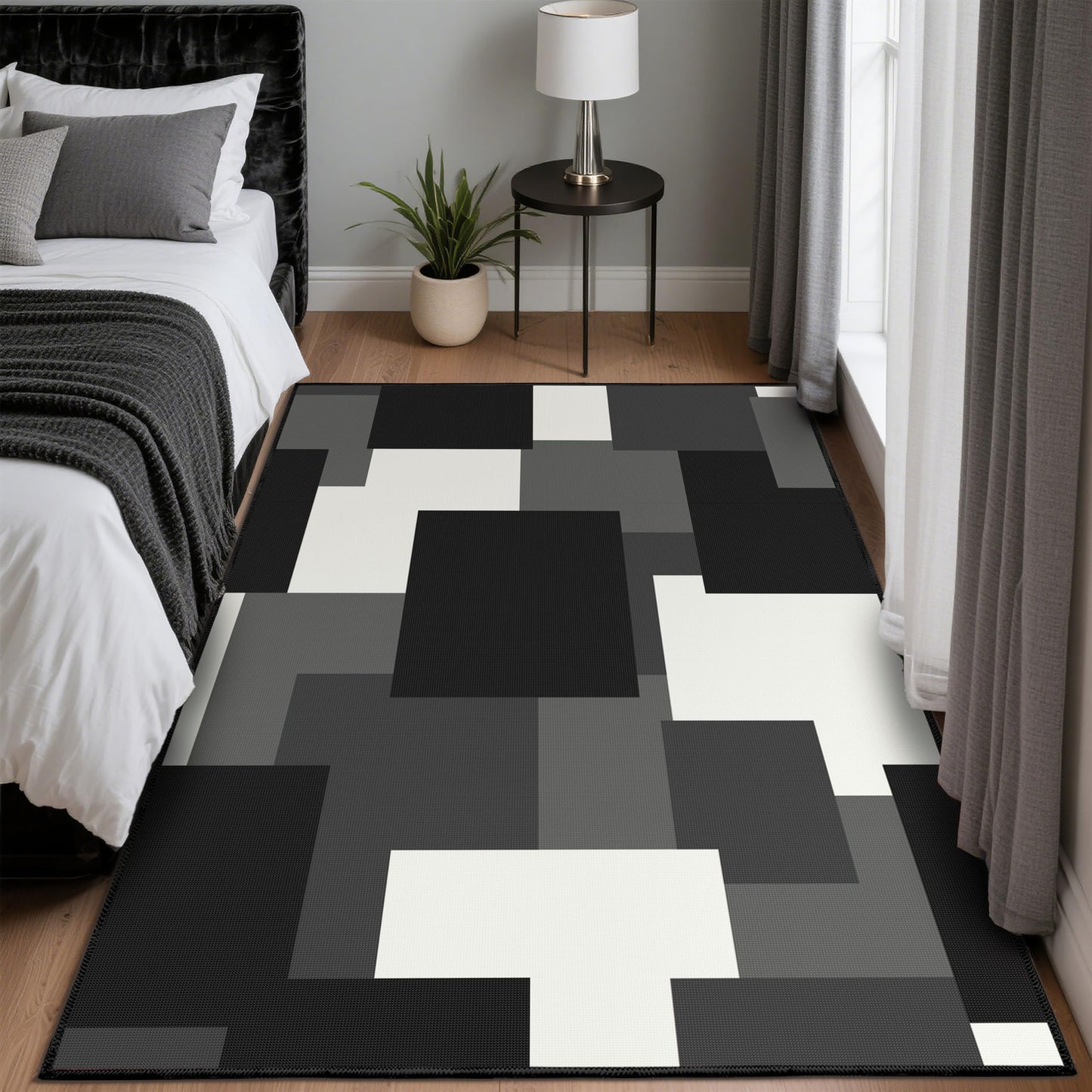 Tyrot Washable Rug 3x5 Non Slip Area Rugs for Living Room, Modern Geometric 3x5 Entryway Rug, Ultra Thin Linen-Look Abstract Indoor Carpet for Bedroom Entrance Home Office, Black and White Grey