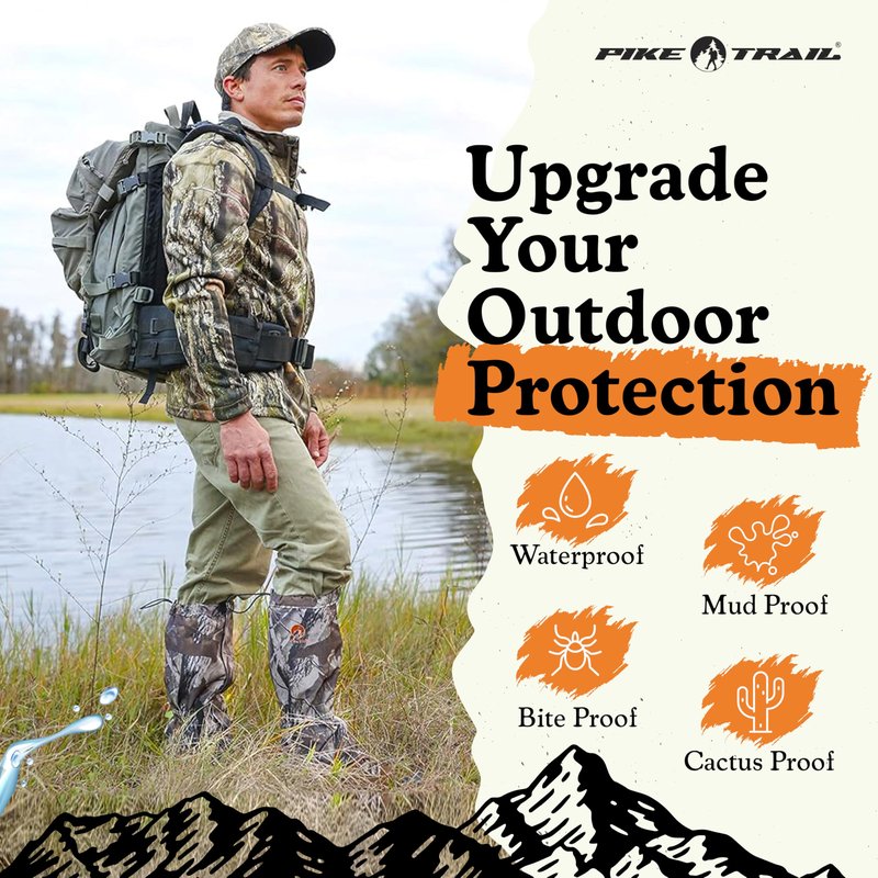 Pike Trail Adjustable Leg Gaiters - Lightweight, Waterproof - Leg Guards for Men & Women - Hiking Essentials Ideal for Hunting, Trekking & Fishing - Defense Force Camo - 1 Pair