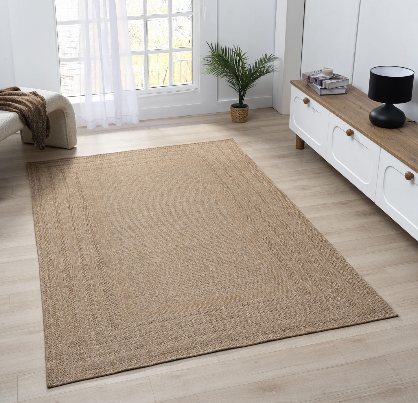 RUGGERRUGS Berry Easy Jute Indoor Outdoor Rug, 4x6 Neutral Bordered Jute Look, Weather Resistant, Easy Care, Lightweight Outdoor Farmhouse Carpet for Patio, Porch, Living Room (4' x 6', Natural)