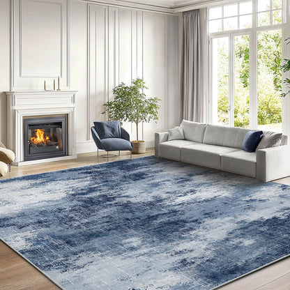 AMADA HOMEFURNISHING 9x12 Area Rugs for Living Room, Modern Large Area Rugs with Non-Slip Backing & Low Pile, Neutral Soft Washable Rug for Nursery, Bedroom, Dinning Room, Playroom, Dark Blue