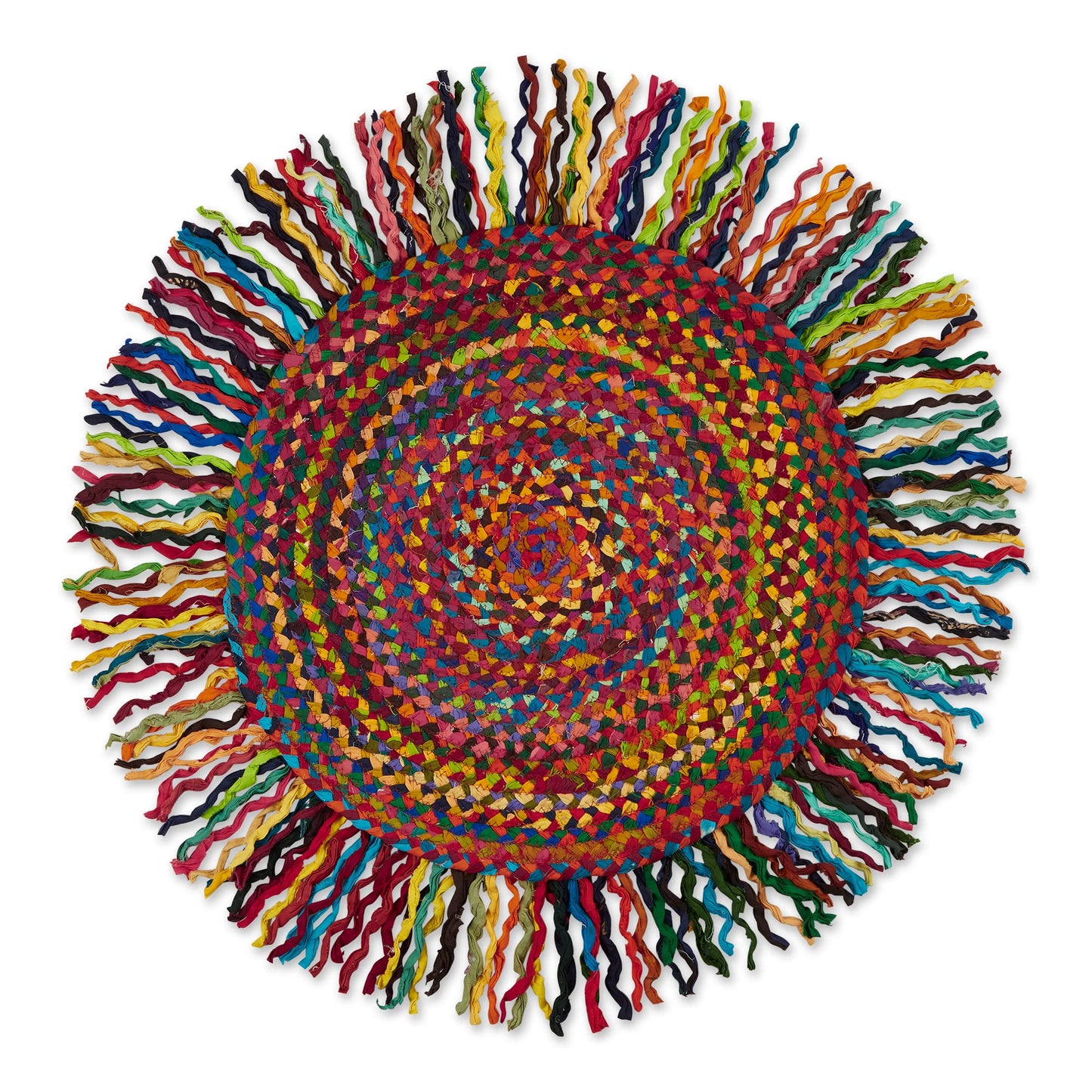 DII Chindi Home Collection Handwoven Multicolor Area Rag Rug, 3' Round with Fringe, Multi-Color