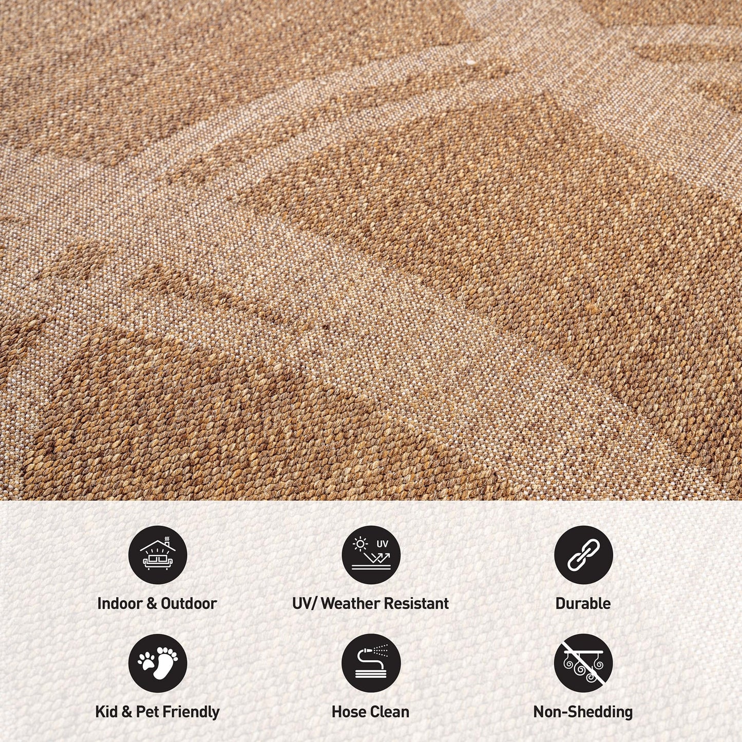 Rugshop Abstract Indoor Outdoor Flat Woven Area Rug,Natural Jute-Style,Easy-Care Patio Rug for Entryway Backyard Porch Deck Balcony, 2' x 3' Sand/Natural