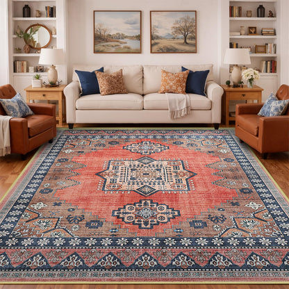 FLYRUGGO Boho Persian 5x7 Rust Area Rug for Living Room Dining Room Office Bedroom