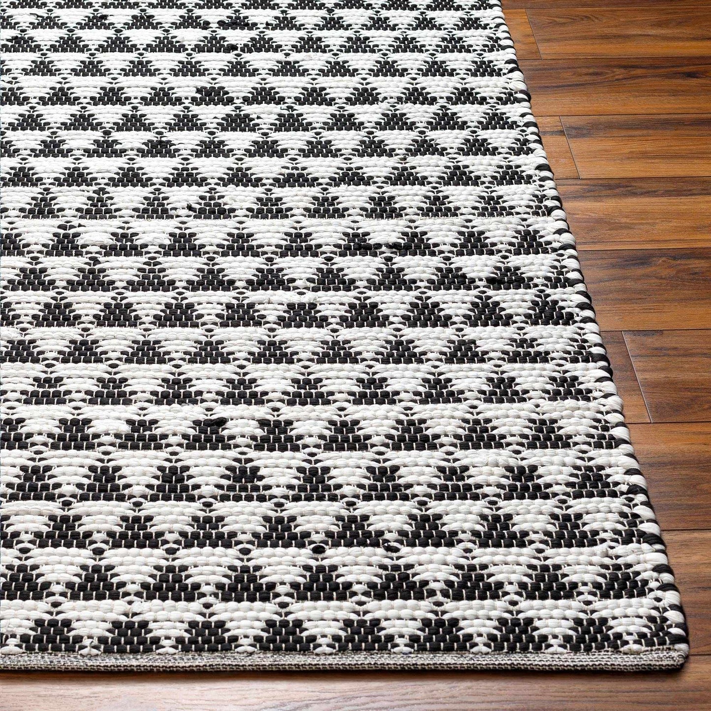 Hauteloom Liora Recycled Material Area Rug - Geometric Triangle Striped Diamond - Contemporary Modern Minimalist Scandinavian Farmhouse - Rose Cream, Dark Purple, Dark Gray, Black, White - 27" x 45"