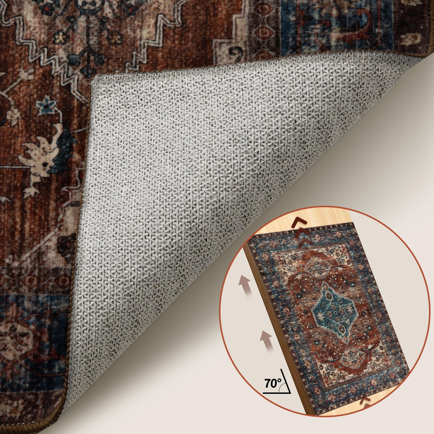 Tangsoo 2x5 Washable Runner Rug for Hallways, Non Slip Vintage Runner Rug, Soft Low Pile Long Rug Runner, Print Distressed Carpet Runners for Kitchen Bedroom Entryway Bathroom Living Room Rust