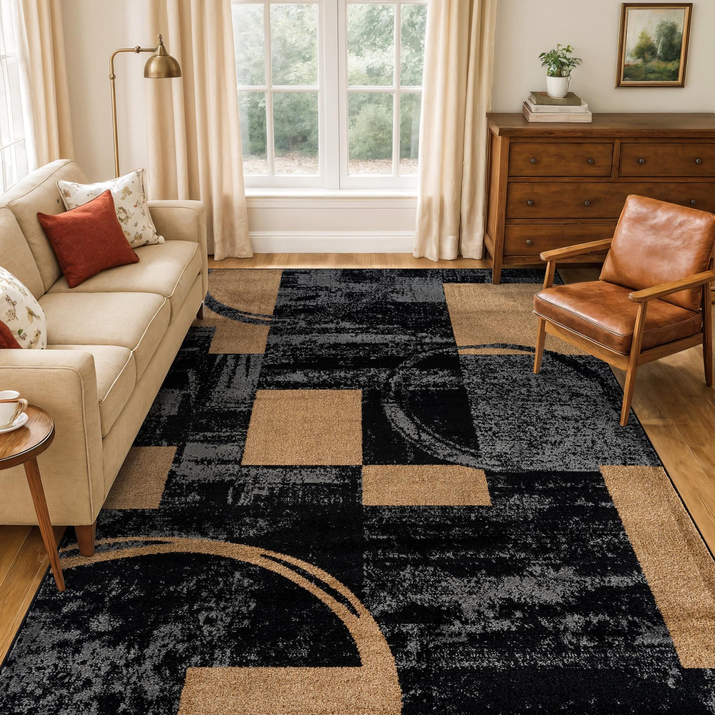 Rugshop Contemporary Circle Design Area Rug, Fade-Resistant Carpet for Living Room, Dining Room, or Home Office 5'3" x 7'3" Jute