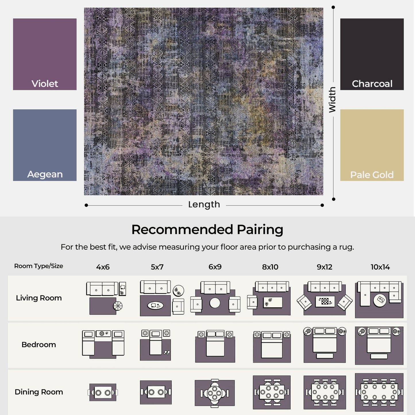 Kokia Abstract Area Rugs Washable Indoor 6x9 Rug Boho Distressed Retro Low Pile Non-Slip Non-Shedding Black Purple Carpet Bedroom Living Room Dining Room, Violet and Slate Blue