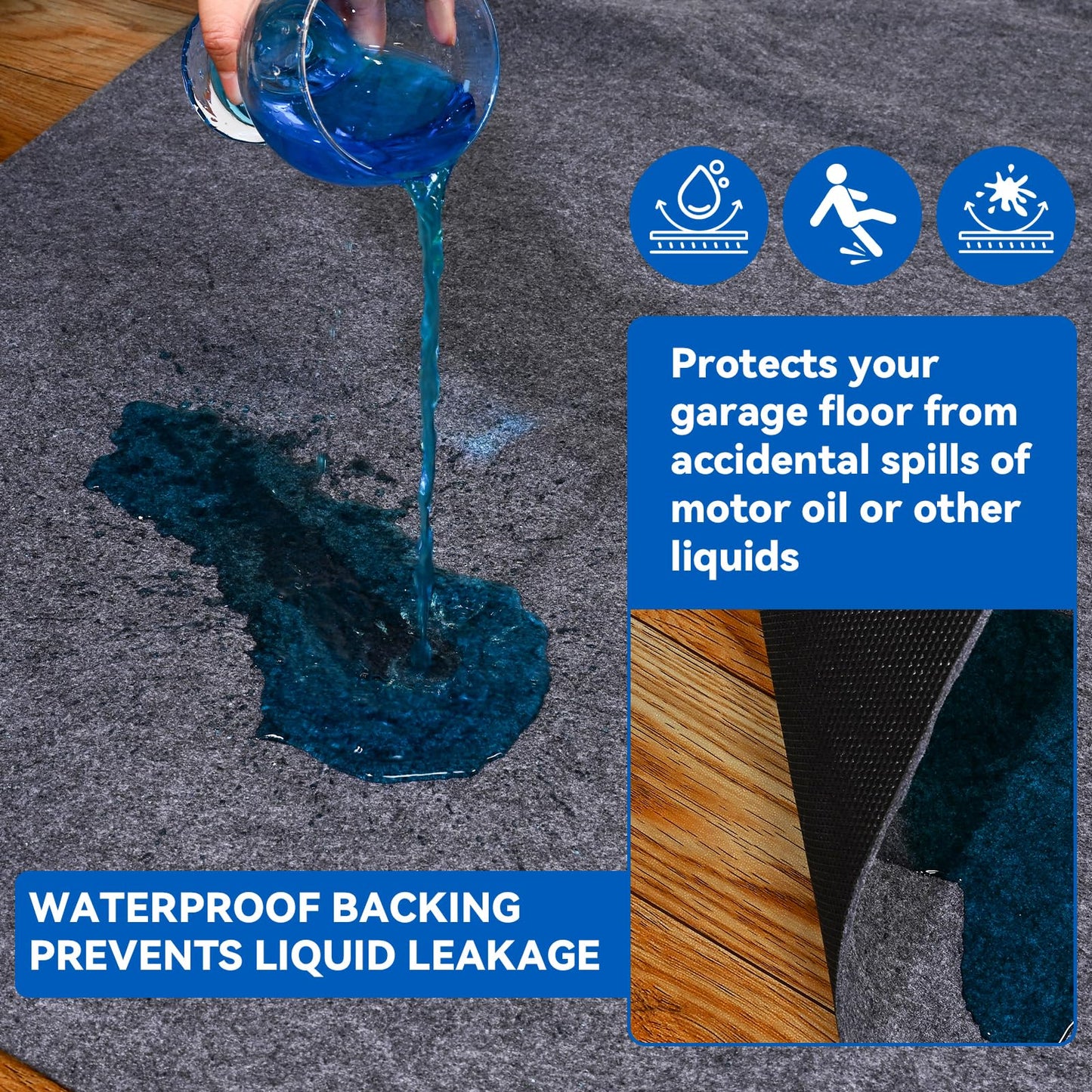 Evercomfy Garage Floor Mat, 7.4 x 8.4 Ft Waterproof Mat with Non-Slip Backing, Reusable Absorbent Surface, Easy Clean Floor Protector Oil Spill Mats for Garage, Driveway, Workshop