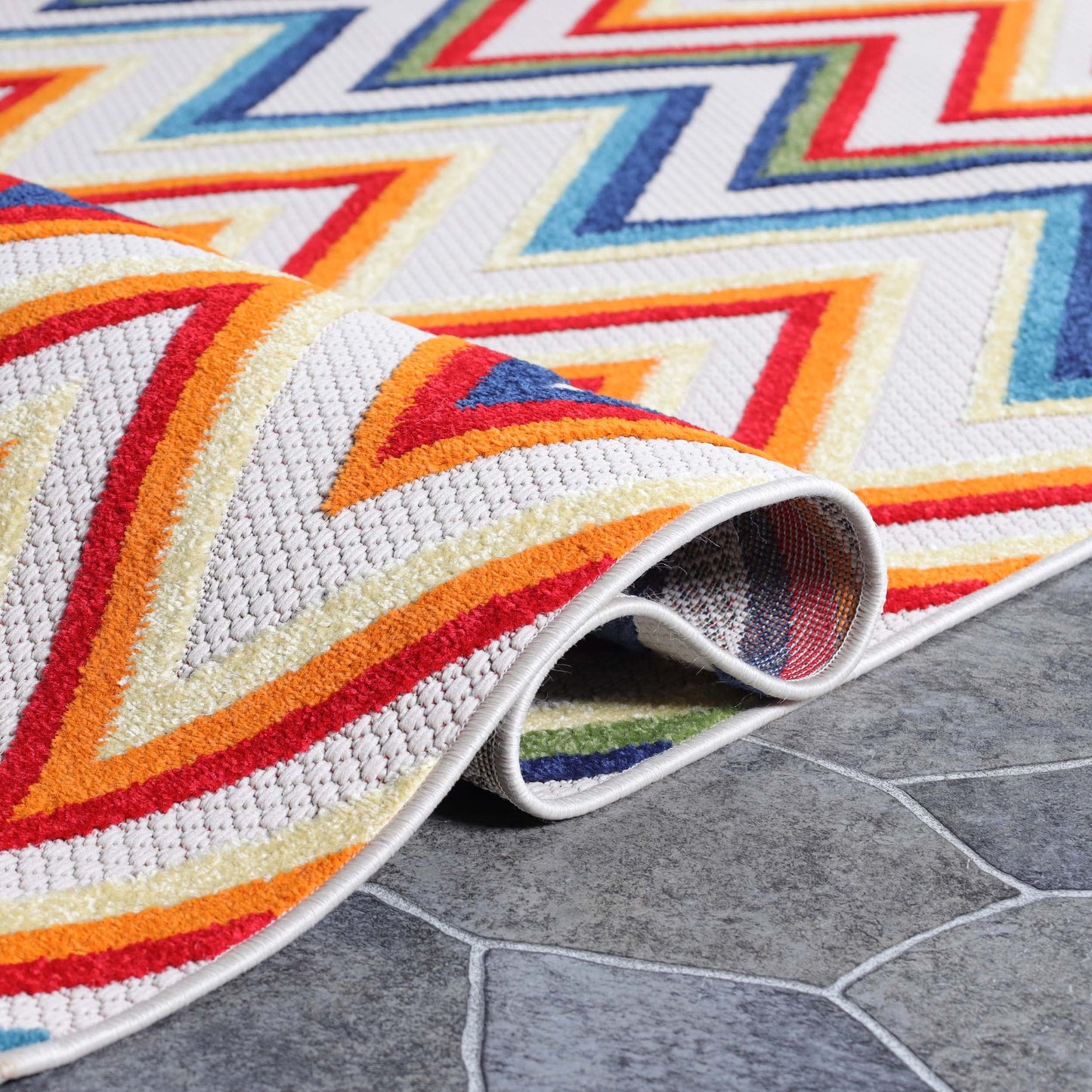 Superior Modern Bohemian Indoor Outdoor Runner Rug, Perfect for Patio, Bedroom, Kitchen, Laundry Room, Entryway, Office, Playroom, Carpet Cover, Zig-Zag, Acacia Collection, 2' 3" x 8', Cream