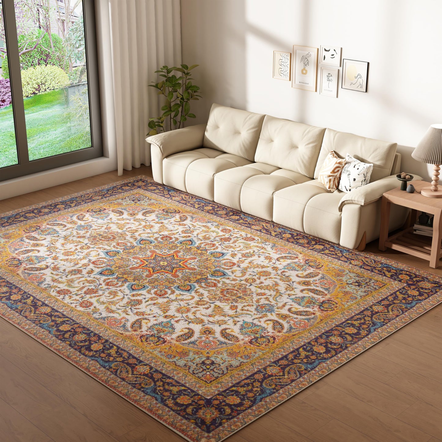 watthourhome Washable Area Rug 4'x6' Boho Low Pile Non-Slip Carpet for Living Room Bedroom Dining Room, Stain Resistant Soft Indoor Rug for Office Home Decor,Orange