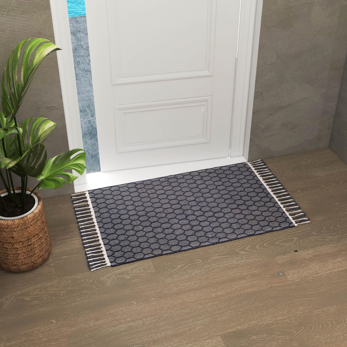 Eco Crave Handcrafted Front Door Mats 2x3 ft Natural Jute Cotton Indoor Welcome Mat, Durable Low Profile Farmhouse Entryway Rug, Perfect for Bedroom, Bathroom, Porch, Patio, Kitchen Entry, Black/White