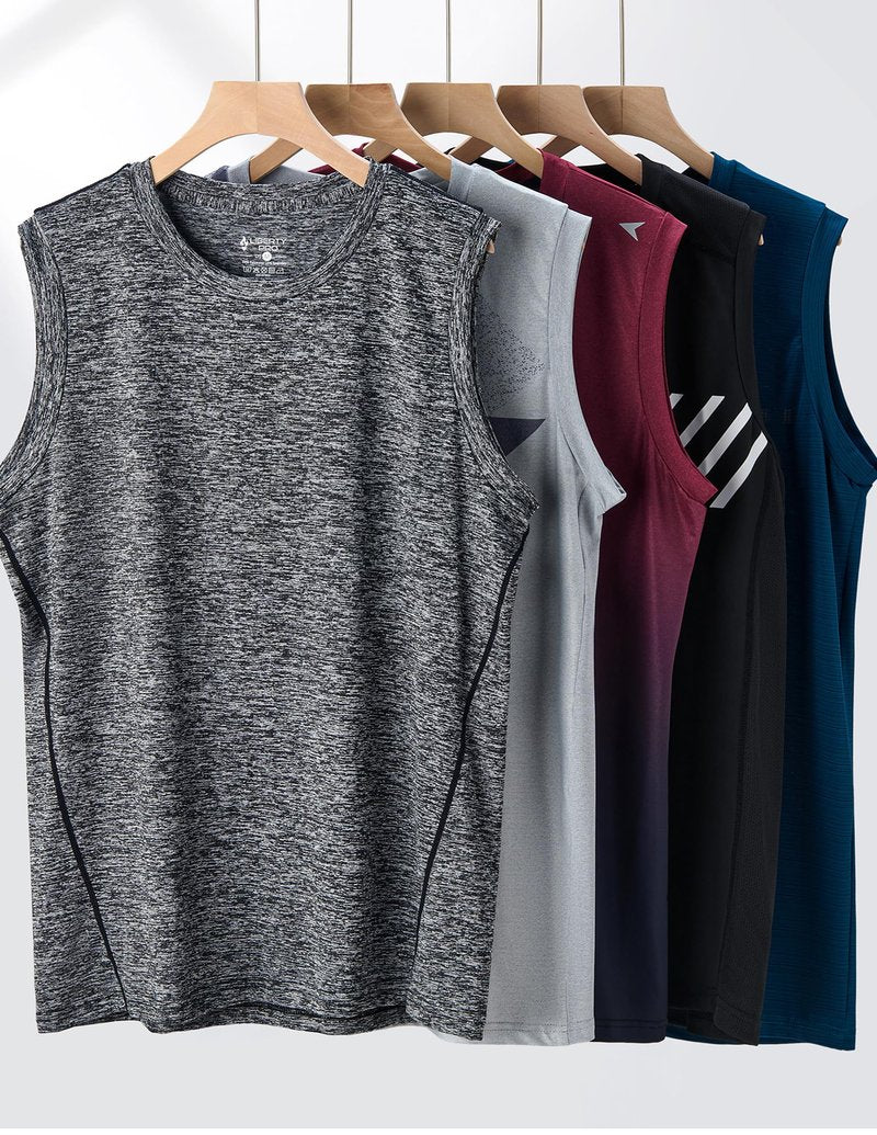 5 Pack Dry Fit Sleeveless Muscle Shirts for Men, Athletic Tank Tops for Workout Gym Performance Activewear (Set 7, Medium)