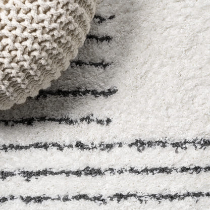 JONATHAN Y Petra Abstract Stripe Shag White/Gray Indoor Area Rug, 8x10, Geometric, Bohemian, Contemporary, Easy-Cleaning for Living Room, Bedroom, Kitchen, Pet Friendly, Non-Shedding (MOH407A-8)